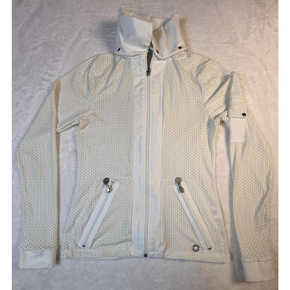 BLUE FISH Brazil White Full Zipper Mesh Fitness Jacket Small